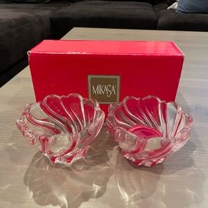 ❌SOLD❌ Mikasa Pepermint Red Candleholder, Set of 2